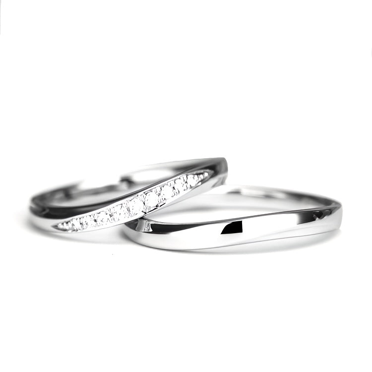 【鍛造/スーパーハード純プラチナ】結婚指輪ペア(鍛造Pt999SH) 純プラチナで驚異的な丈夫さを実現 鍛造では珍しい緩やかなやさしいカーブデザインのエンゲージリング MpTZ-002DS-001L-Pt999SH