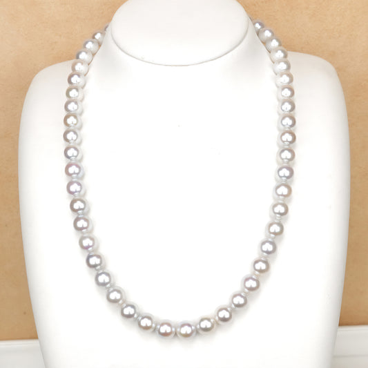 ナチュラルカラーパールネックレス8.0-8.5mm上品なブルーグレイ系の色のキレイな真珠-OK16055503