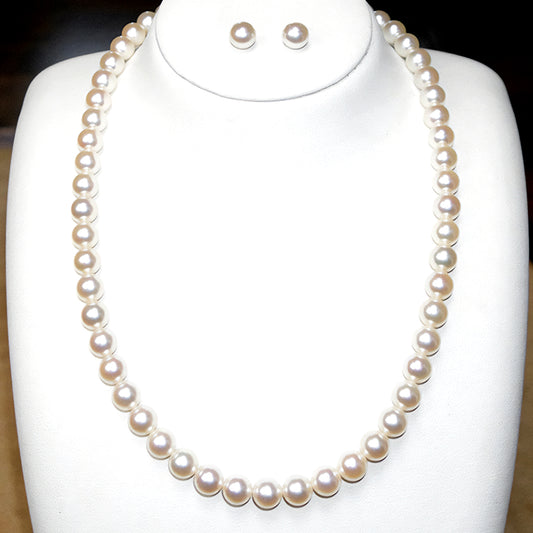 【越もの】オーロラ花珠真珠ネックレス+イヤリング(ピアス)セット 超希少な越ものオーロラ花珠パール(真珠科学研究所鑑別鑑定書付)を使用 PNE75-花珠-越もの