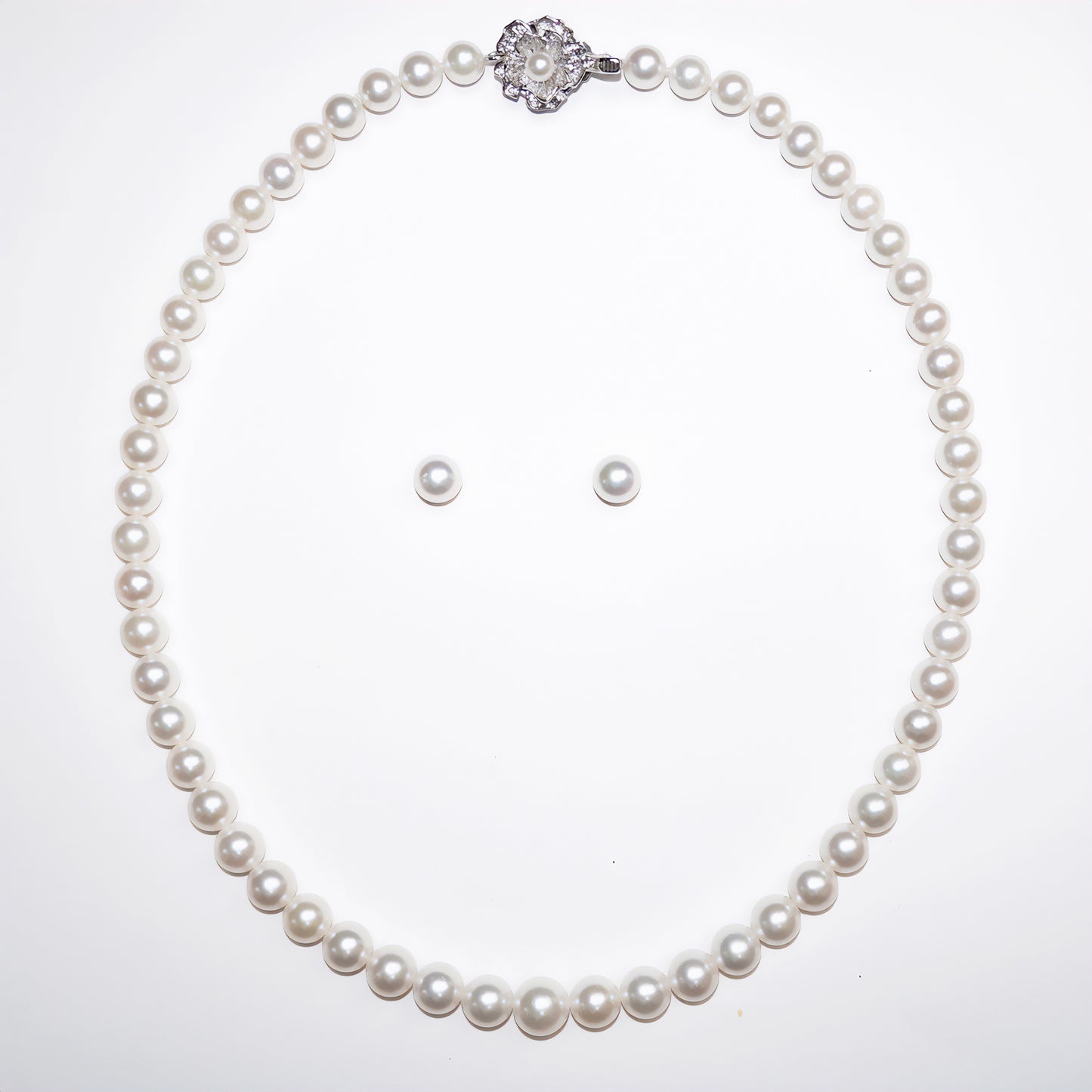 【パールフェア価格】パールネックレス+イヤリング(ピアス)セット アコヤ真珠では珍しいグラデーションのネックレス PNE6.5~8.8-TG08072103