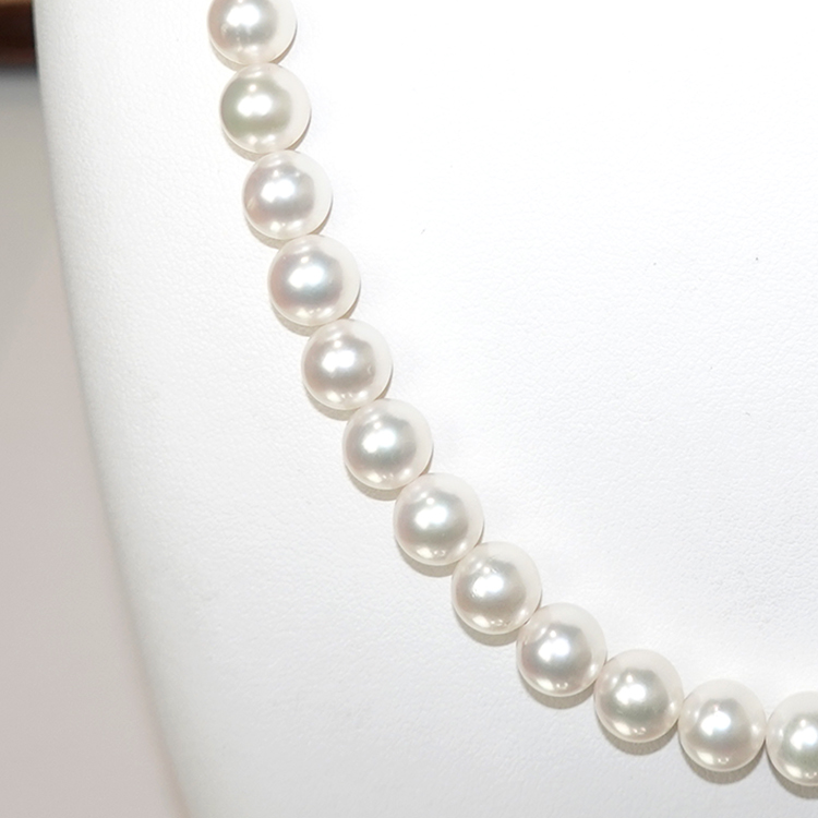 【パールフェア価格】真珠ネックレス+イヤリング(ピアス)セット7.5〜8.0mm シルバーホワイト系のキレイな真珠