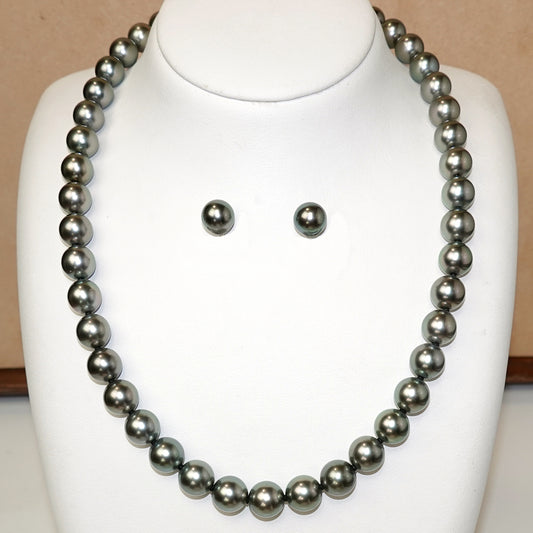 黒蝶真珠ネックレス+イヤリング(ピアス)セット Black-Lip花珠ピーコックグリーン KC-N+PE