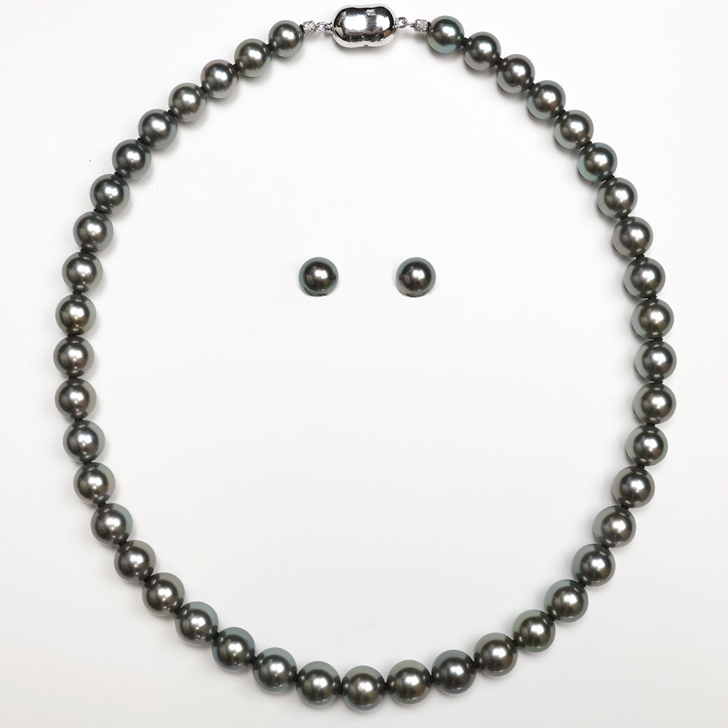 黒蝶真珠ネックレス+イヤリング(ピアス)セット Black-Lip花珠ピーコックグリーン KC-N+PE