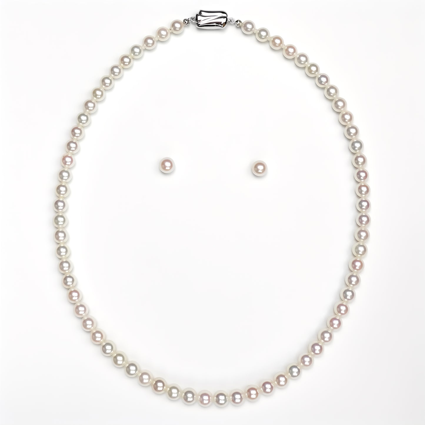 パールネックレス+ピアス(イヤリング)セット-6.0~6.5mm やや小粒でフォーマル、普段使いの両方で使えるネックレス シルバー系の照りの良いアコヤ真珠 PeAN6.0-6.5-NS10122001