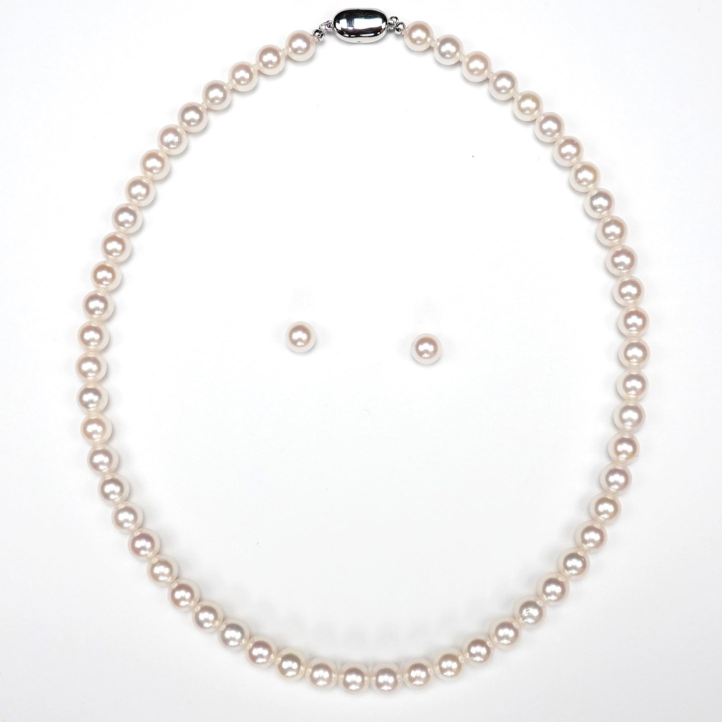 真珠ネックレス+イヤリング(ピアス)セット-7.0〜7.5mm 上品な淡いピンク系の真珠 PNE70-TG09032103