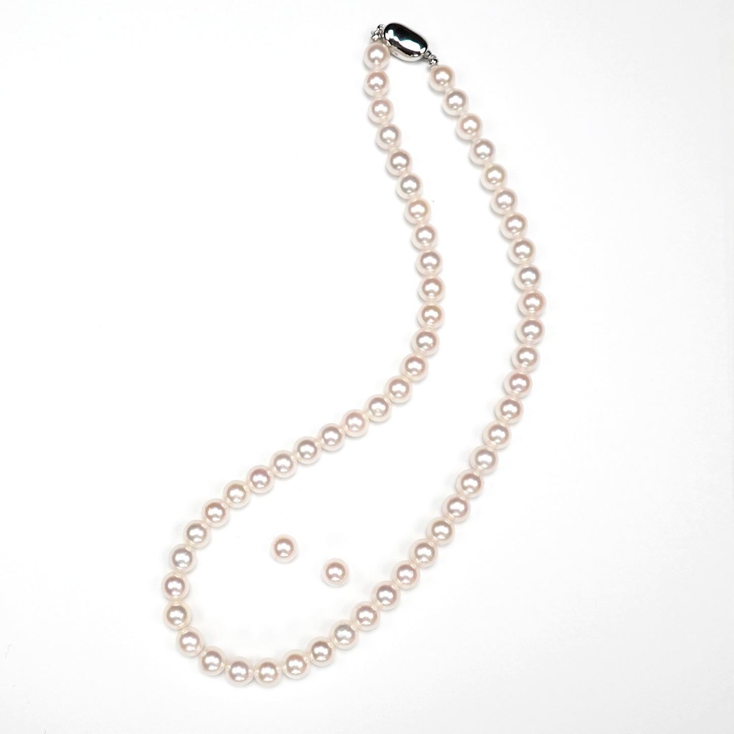 真珠ネックレス+イヤリング(ピアス)セット-7.0〜7.5mm 上品な淡いピンク系の真珠 PNE70-TG09032103