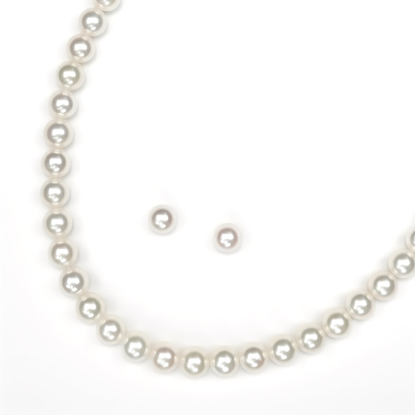 【パールフェア価格】真珠ネックレス+イヤリング(ピアス)セット7.5~8.0mm シルバーホワイト系の落ち着きのある色のキレイな真珠 PNE75-NS07021601