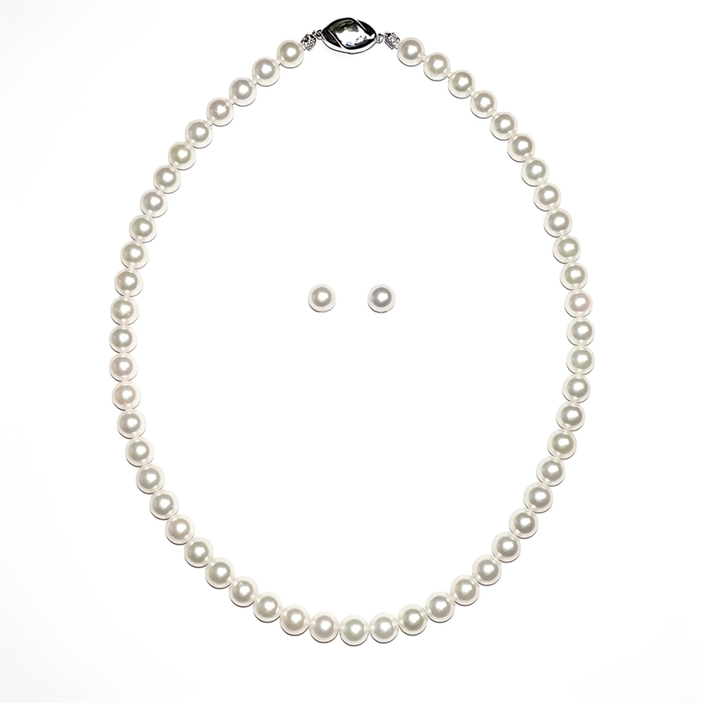 【パールフェア価格】真珠ネックレス+イヤリング(ピアス)セット7.5~8.0mm シルバーホワイト系の落ち着きのある色のキレイな真珠 PNE75-NS07021601