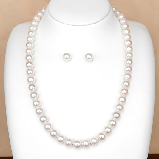 真珠ネックレス+イヤリング(ピアス)セット7.5〜8.0mm ピンク系で照りの良いアコヤ真珠を使用 PNE75-KM15071401