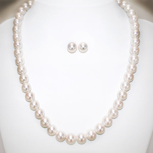 真珠ネックレス+ピアス(イヤリング)セット 淡いピンク系のキズが少ない照りの良いパール(8.0〜8.5mm) PNE80-OK20042102