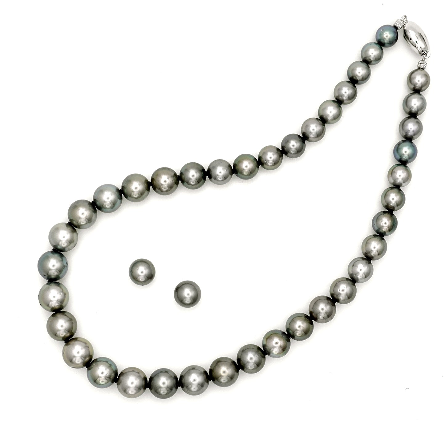黒蝶真珠ネックレス+イヤリング(ピアス)セット 【オーロラオーシャンブルー(OceanBlue)】ブルーグレー系で色照りが非常に良い高品質な真珠 【真珠科学研究所鑑定鑑別書付】 N-KC-OCB-9.0~11.9mm-SKXXX298