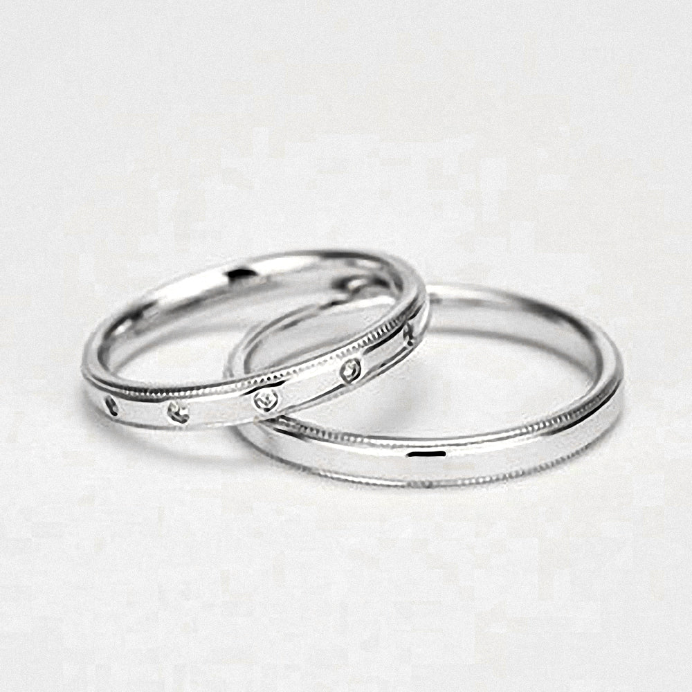 婚約指輪/結婚指輪セット ミル打ちデザインのハードプラチナ BsHa11-07LM-0.20ct,F