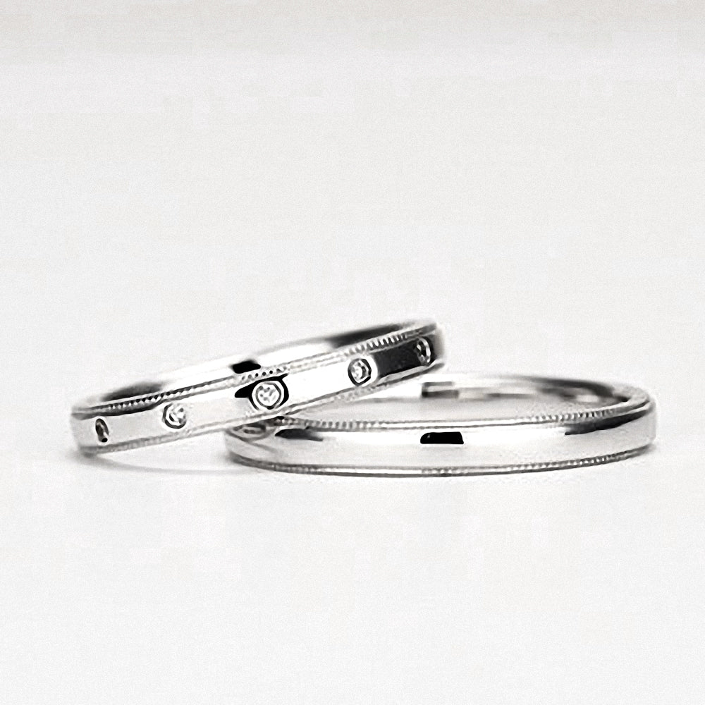 婚約指輪/結婚指輪セット ミル打ちデザインのハードプラチナ BsHa11-07LM-0.20ct,F
