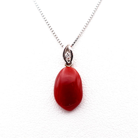 血赤珊瑚(サンゴ)ペンダントトップ 高品質サンゴのシンプルデザインペンダント-K18WG