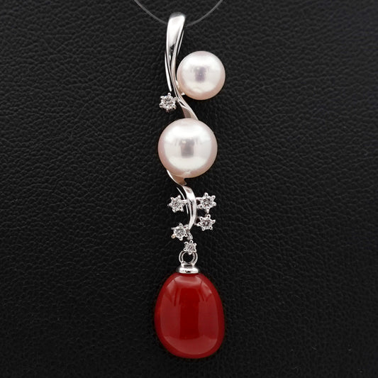 血赤珊瑚/パールペンダントトップ 高品質血赤珊瑚と花珠クラスのパールを使った高級感あふれるオシャレなペンダント-K18WG