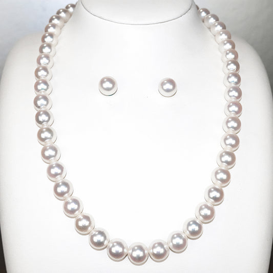 真珠ネックレス+イヤリング(ピアス)セット【9.0~9.5mm】 シルバーピンク系のパール 花珠に負けない色と照り大粒の真珠 PNE90-OKDR052704