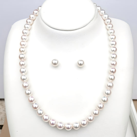 オーロラRose真珠ネックレス+ピアス(イヤリング)セット 上品なピンク系で最上級の照りのパールを使用(8.0〜8.5mm) PNE80-オーロラRose-SK-XXX908