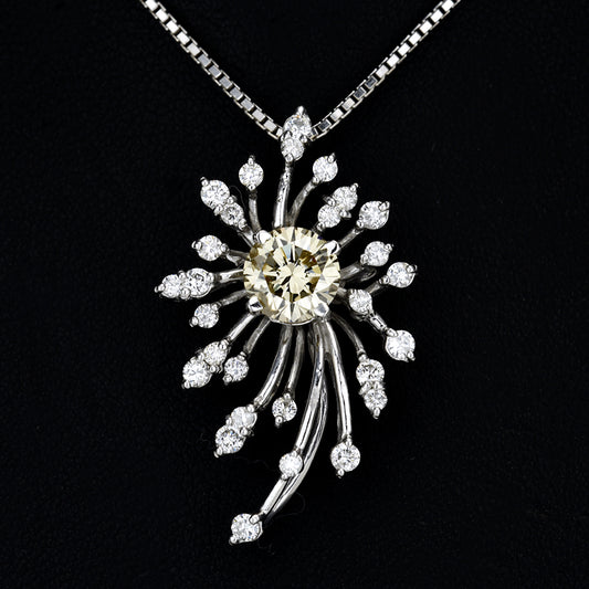 メインダイヤモンド1.01ct メレダイヤをふんだんに使った豪華で個性的なデザインのダイヤモンドペンダント-PND-SAM7439-K18WG-1.041ct+0.56ct