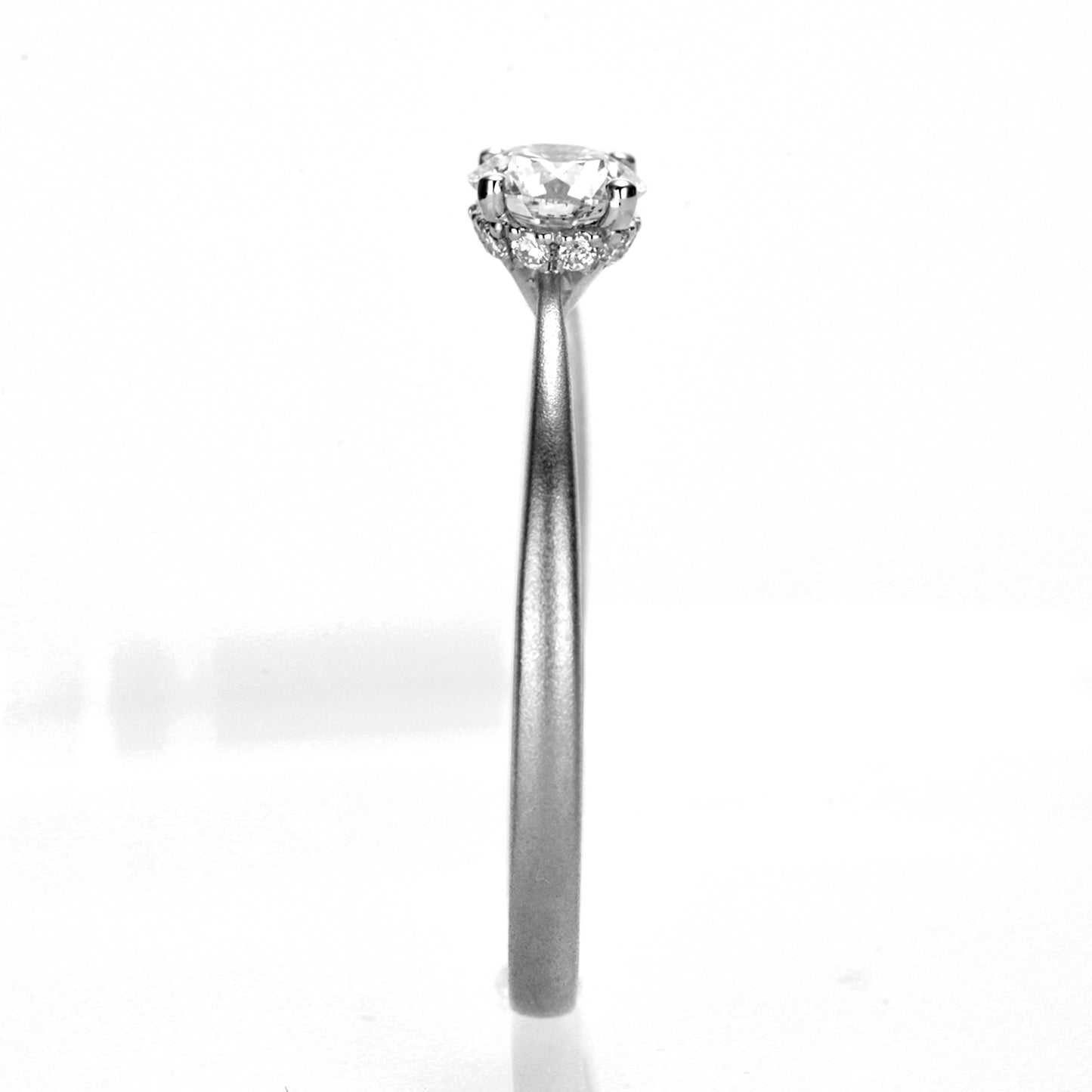 婚約指輪 メインのダイヤモンドの横をメレダイヤで一周取り巻いた高級感のある指輪 E-4TZm-0.20,F,VS2,3EX,HC~Pt950H