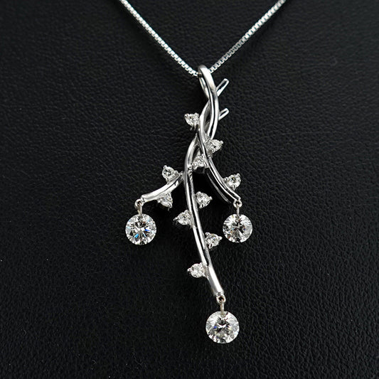ダイヤモンドペンダントトップ(1.00ct) ダイヤモンドが細かく揺れるペンダント 散りばめられたメレダイヤが美しく輝きます-PND-LD3-1.00ct-K18WG