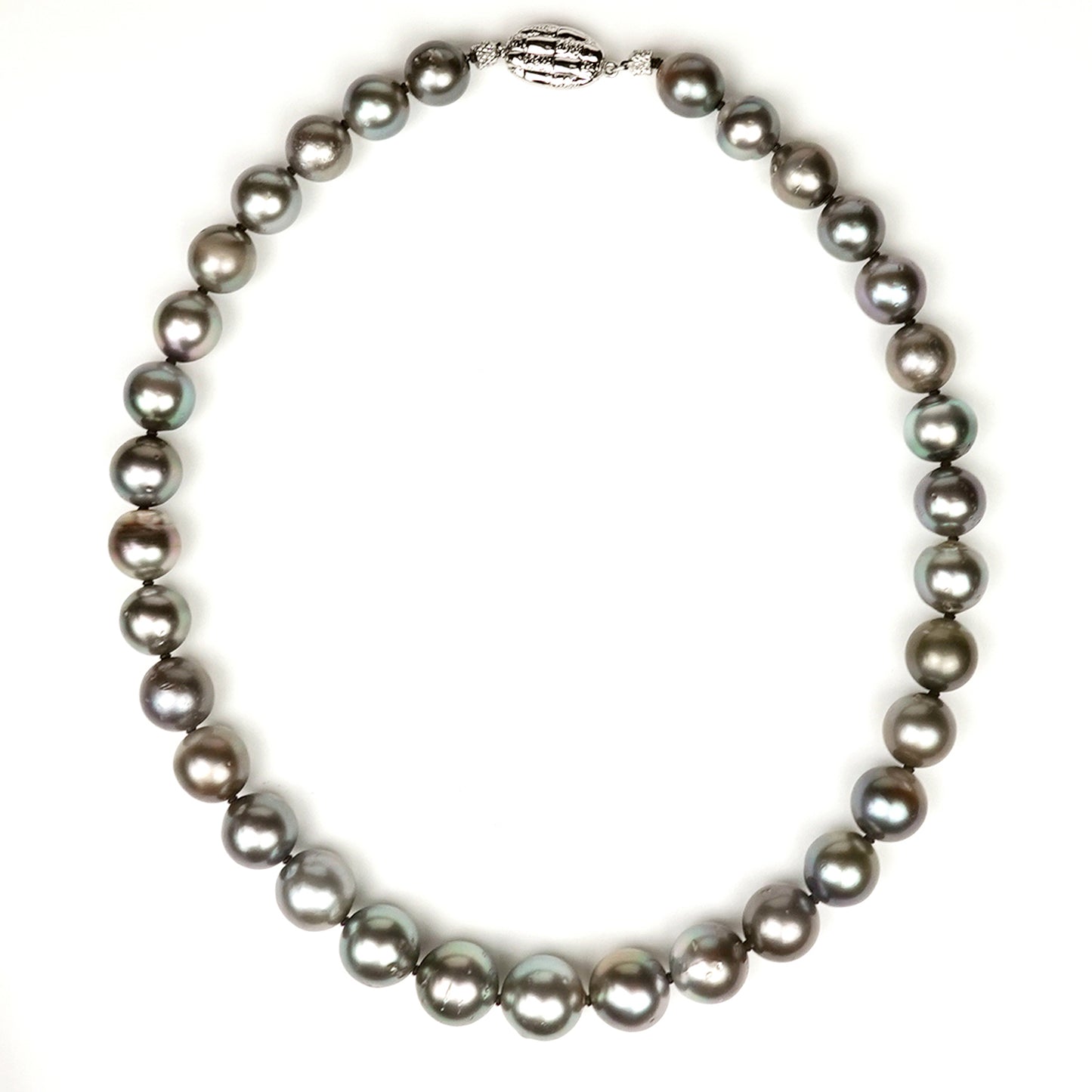 お手頃価格の黒蝶真珠ネックレス ラウンド~セミラウンド系、KC-N-10.0〜12.5mm-SE001024