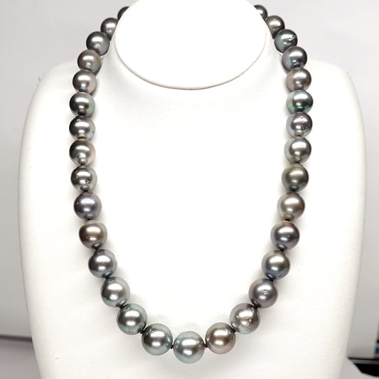 お手頃価格の黒蝶真珠ネックレス ラウンド~セミラウンド系、KC-N-10.0〜12.5mm-SE001024