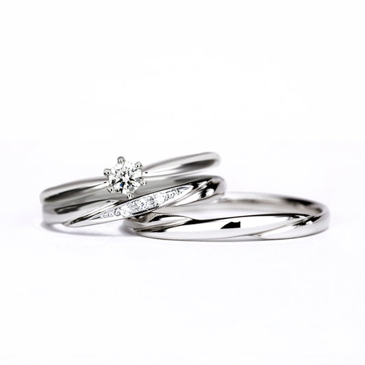 婚約指輪/結婚指輪セット シンプルな人気デザインのブライダルリングセット Bs1007-TRM075-076-Pt-0.18,G,SI2,G