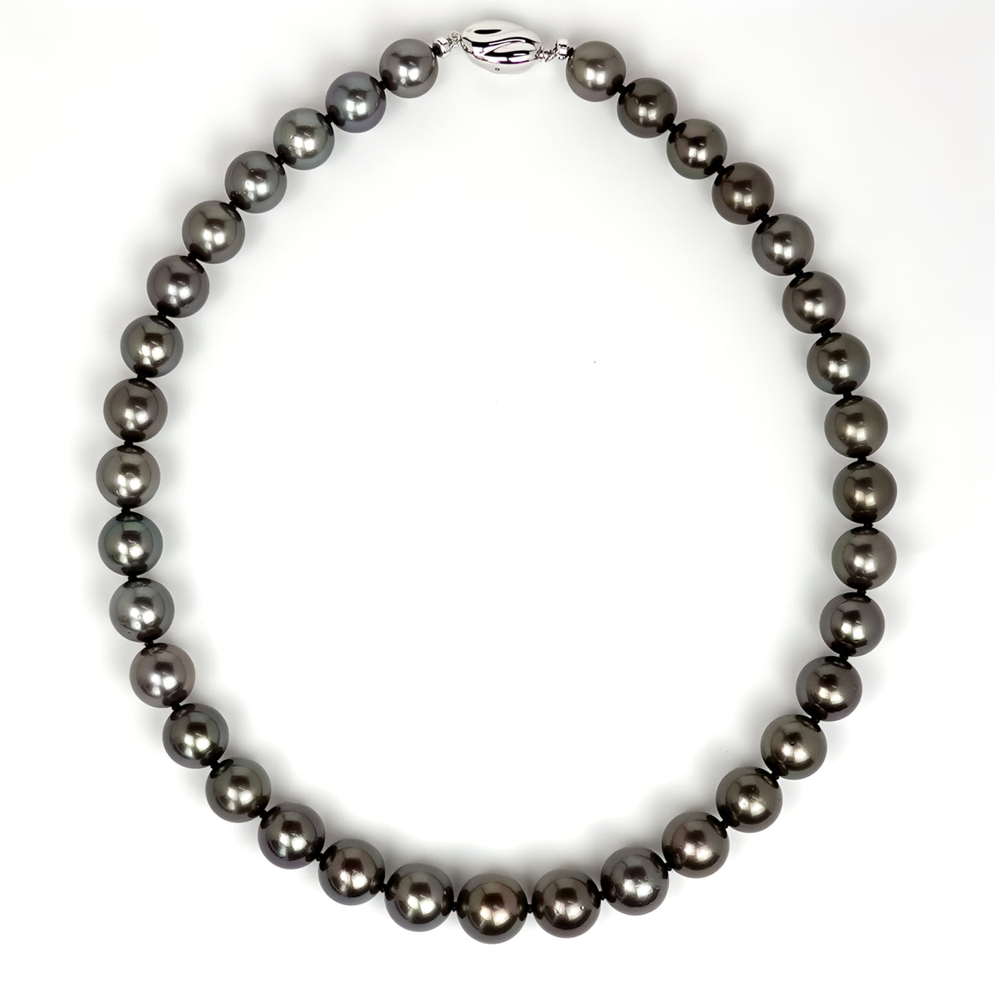 【オーロラピーコック】黒蝶真珠ネックレス グリーン系の色の中にレッドがかった光沢がある魅力的な色で、照りが非常に強い高品質な真珠【真珠科学研究所鑑定鑑別書付】 KC-N-11.0～12.9mm-SK-XXX191