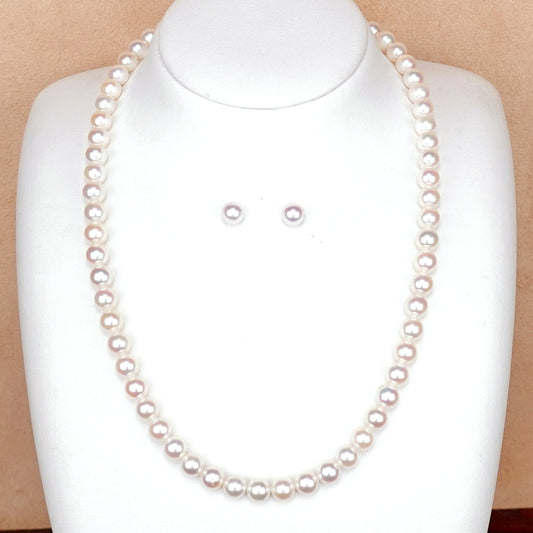 パールネックレス＋イヤリング（ピアス）セット やや小粒で普段使いもしやすい上品なネックレス6.5〜7.0mm PNE-65-SB02071602