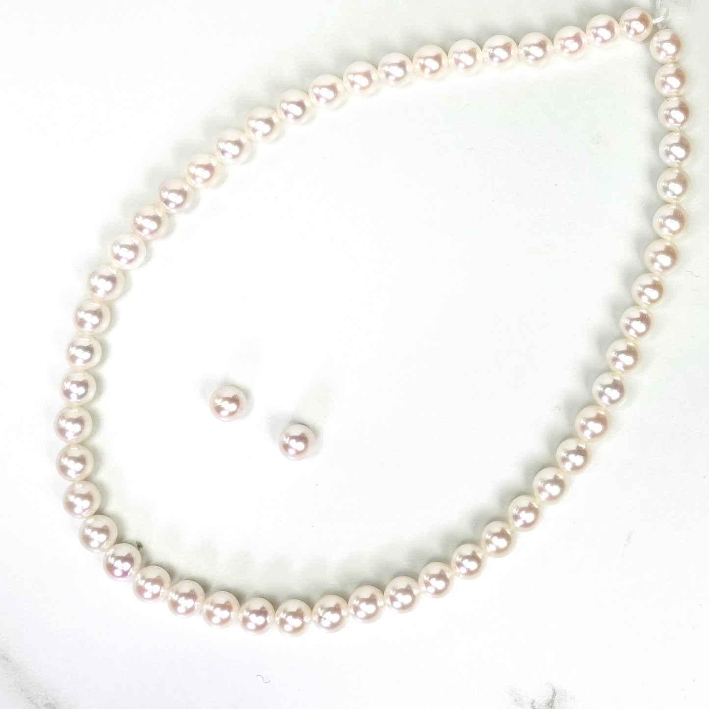 ［無調色］真珠ネックレス＋イヤリング（ピアス）セット7.5〜8.0mm 無調色では珍しい淡いピンク系で照りの良いアコヤ真珠 PNE-Mu75-OK2600102