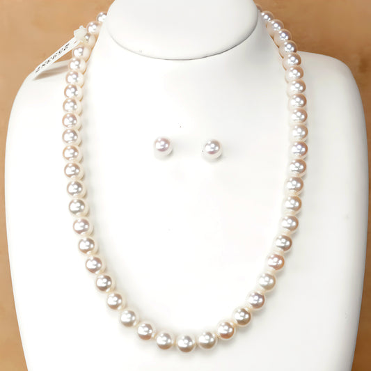 花珠真珠ネックレス＋イヤリング（ピアス）セット-7.5〜8.0mm-MM…387