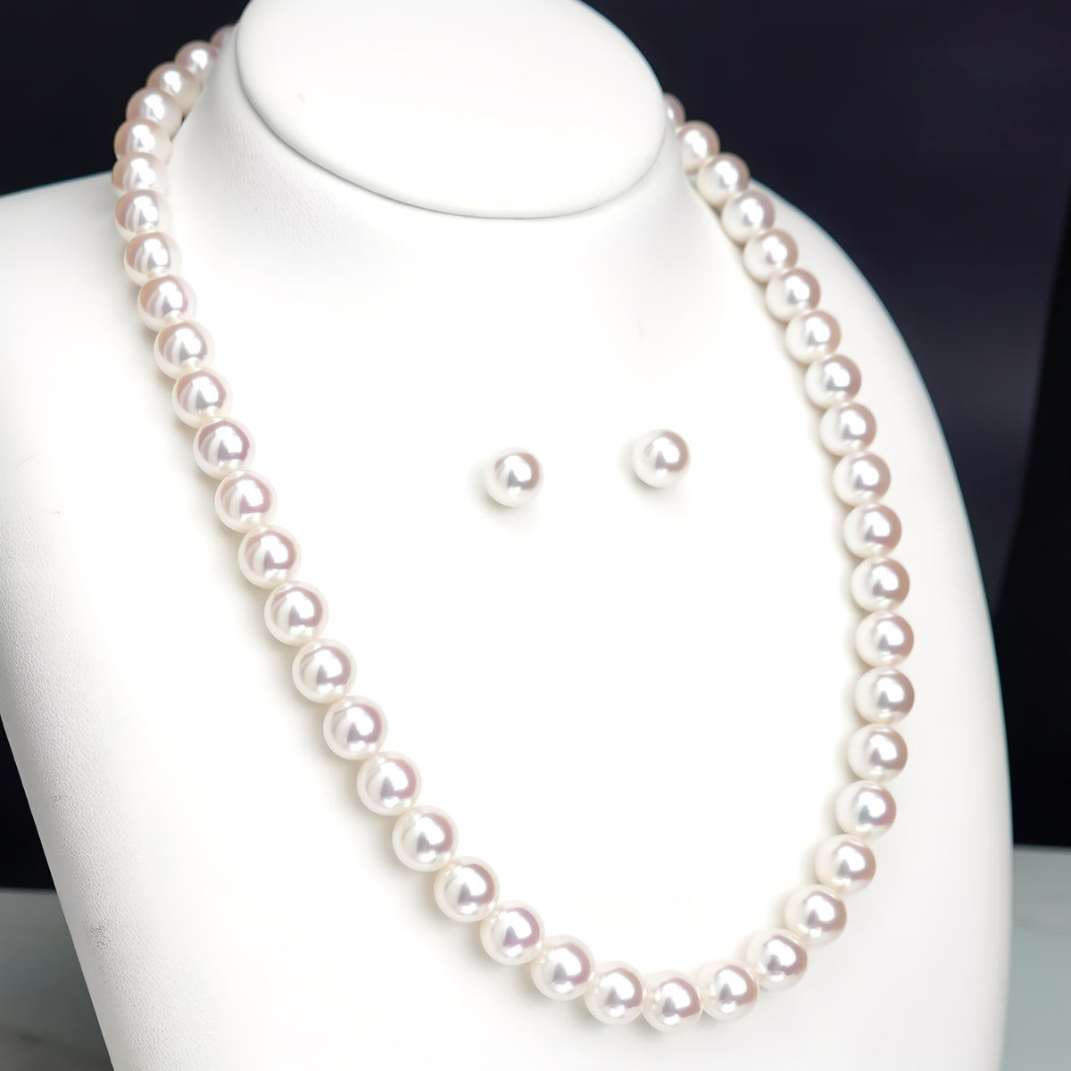 【オーロラ花珠】パールネックレス＋イヤリング（ピアス）セット（8.0〜8.5mm）【真珠科学研究所鑑別鑑定書付】 PNE80-花珠SSXXX316