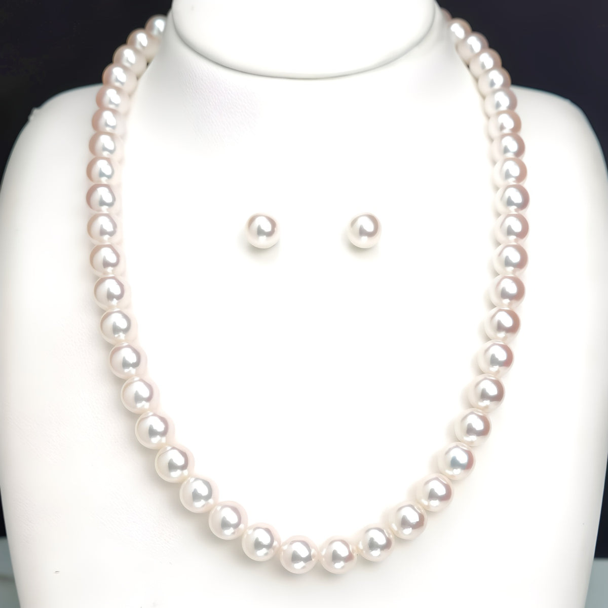 【オーロラ花珠】パールネックレス＋イヤリング（ピアス）セット（8.0〜8.5mm）【真珠科学研究所鑑別鑑定書付】 PNE80-花珠SSXXX316