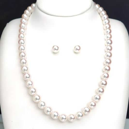 【オーロラ花珠】パールネックレス＋イヤリング（ピアス）セット（8.0〜8.5mm）【真珠科学研究所鑑別鑑定書付】 PNE80-花珠SSXXX316