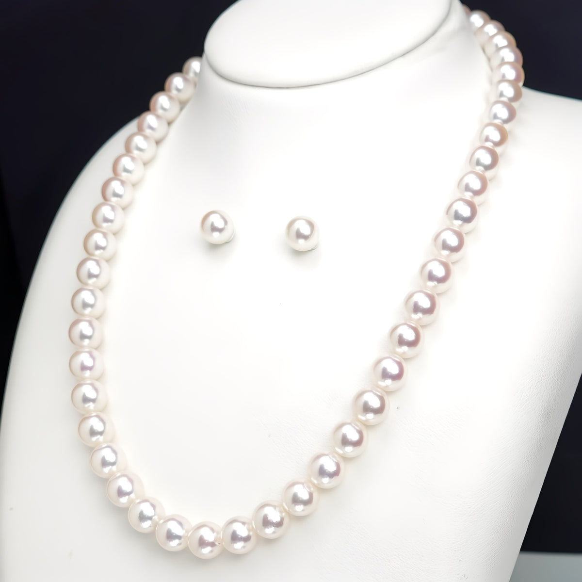【オーロラ花珠】パールネックレス＋イヤリング（ピアス）セット（8.0〜8.5mm）【真珠科学研究所鑑別鑑定書付】 PNE80-花珠SSXXX316