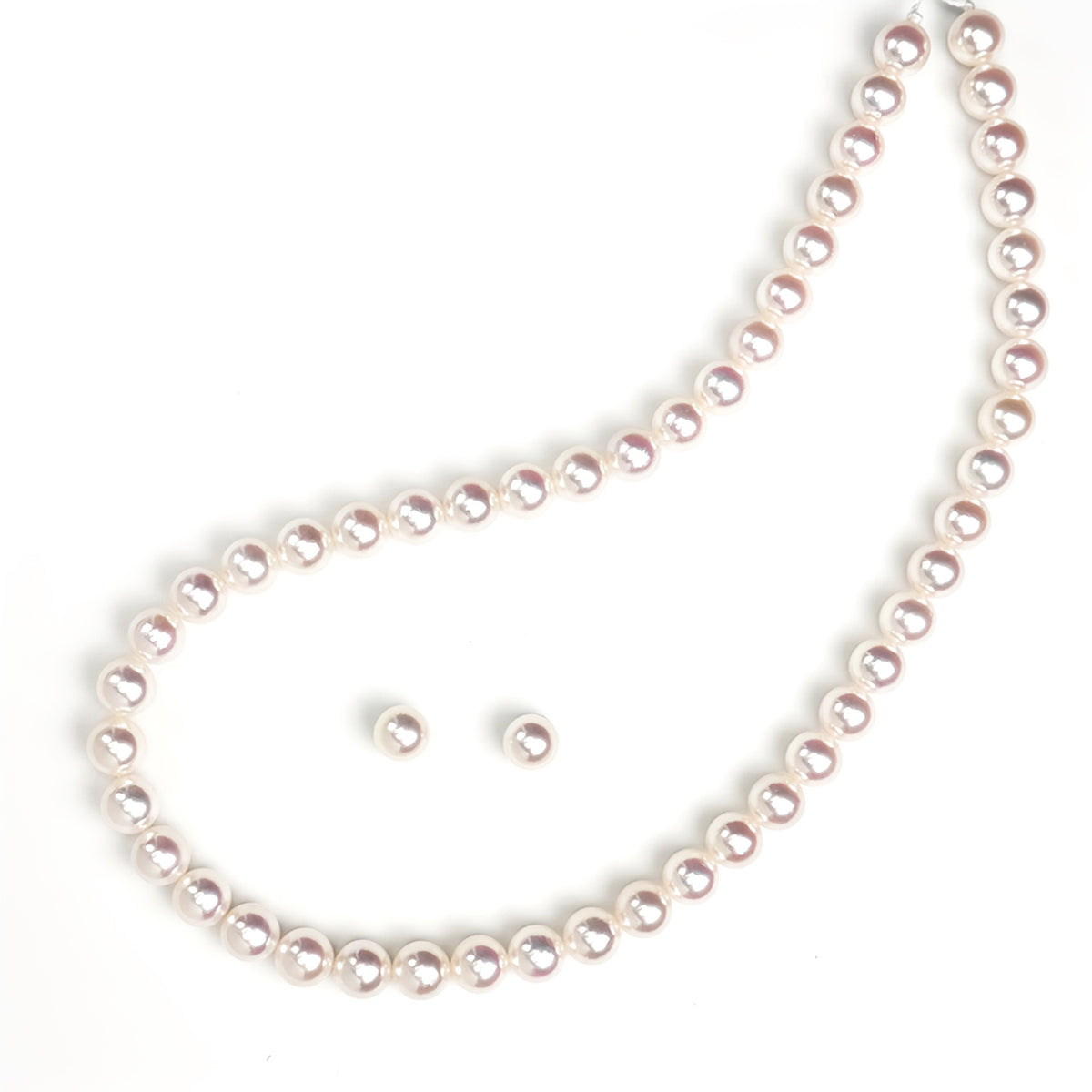 【オーロラ花珠】パールネックレス＋イヤリング（ピアス）セット（8.0〜8.5mm）【真珠科学研究所鑑別鑑定書付】 PNE80-花珠SSXXX316