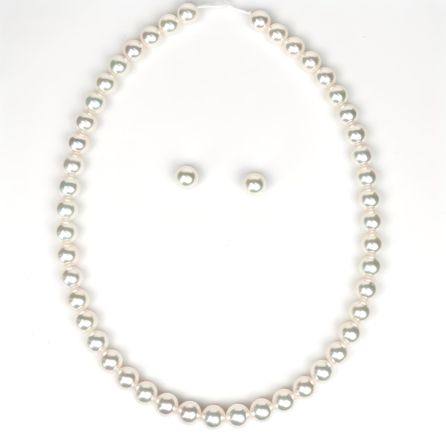 【オーロラ花珠】［8.5〜9.0mm］真珠ネックレス＋ピアス（イヤリング）セット シルバーホワイト系の落ち着きのある上品な色です。【真珠科学研究所花珠鑑別鑑定書付】 PNE85-花珠-SS-XXX731