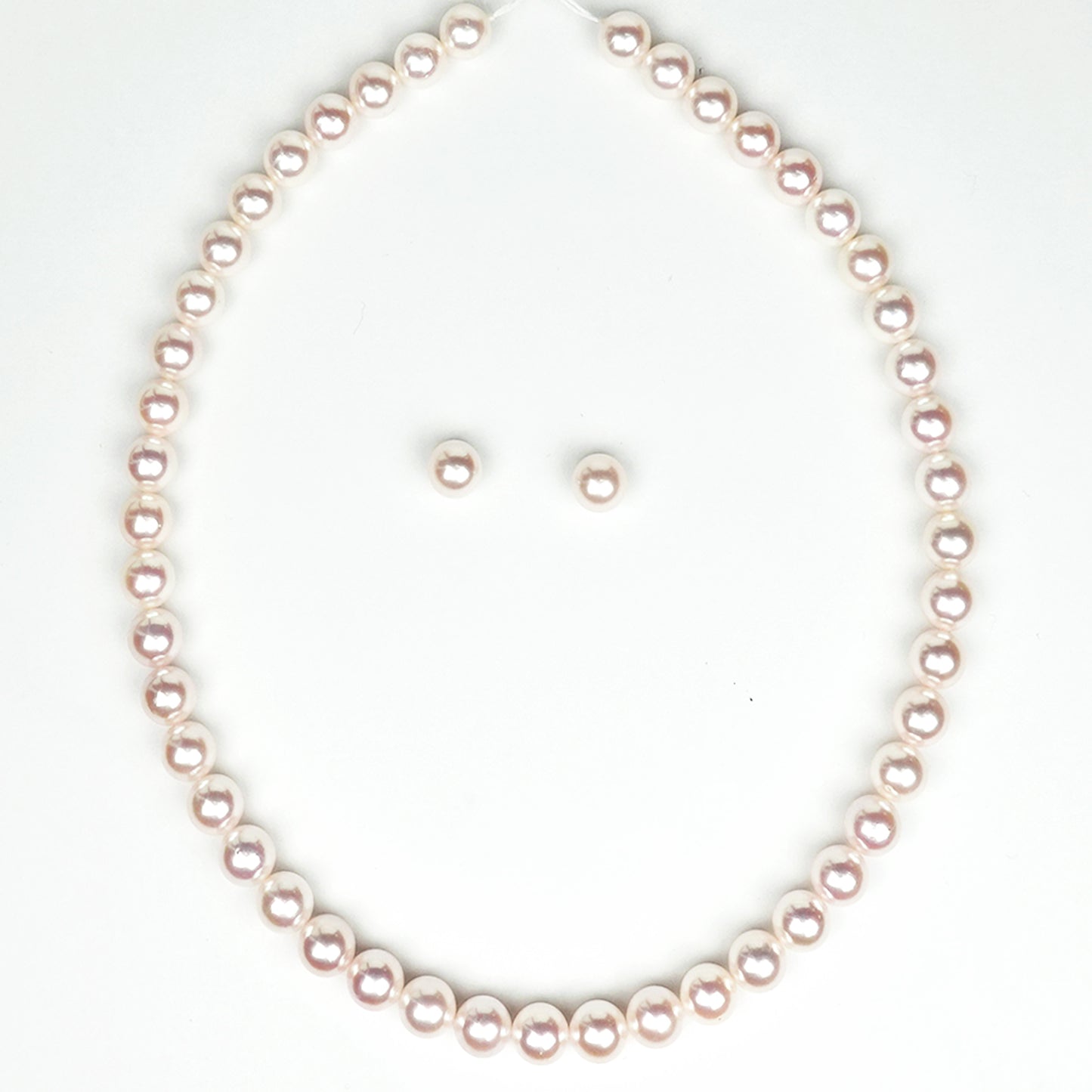 真珠ネックレス＋イヤリング（ピアス）セット-8.5〜9.0mm 花珠に引けを取らないピンク系の色・照りのキレイな真珠 PNE85-OK18072707