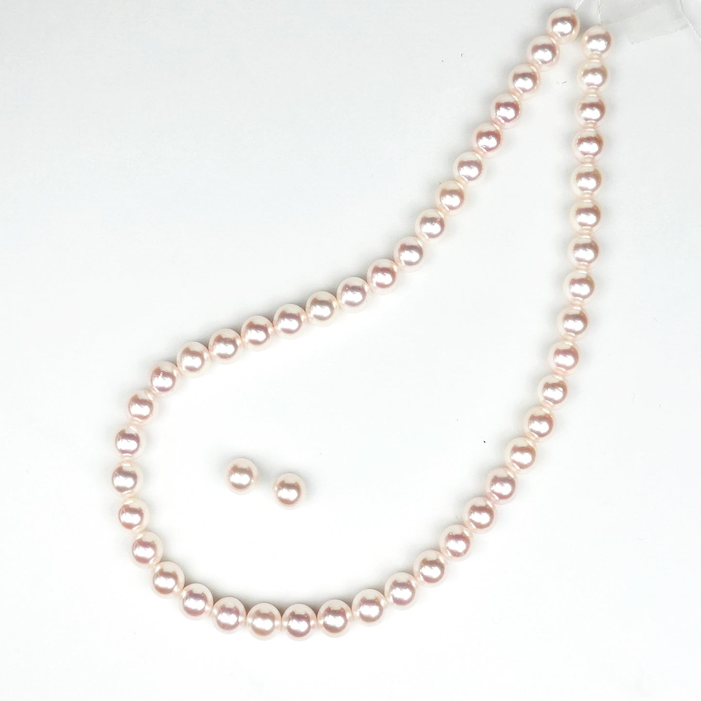 真珠ネックレス＋イヤリング（ピアス）セット-8.5〜9.0mm 花珠に引けを取らないピンク系の色・照りのキレイな真珠 PNE85-OK18072707