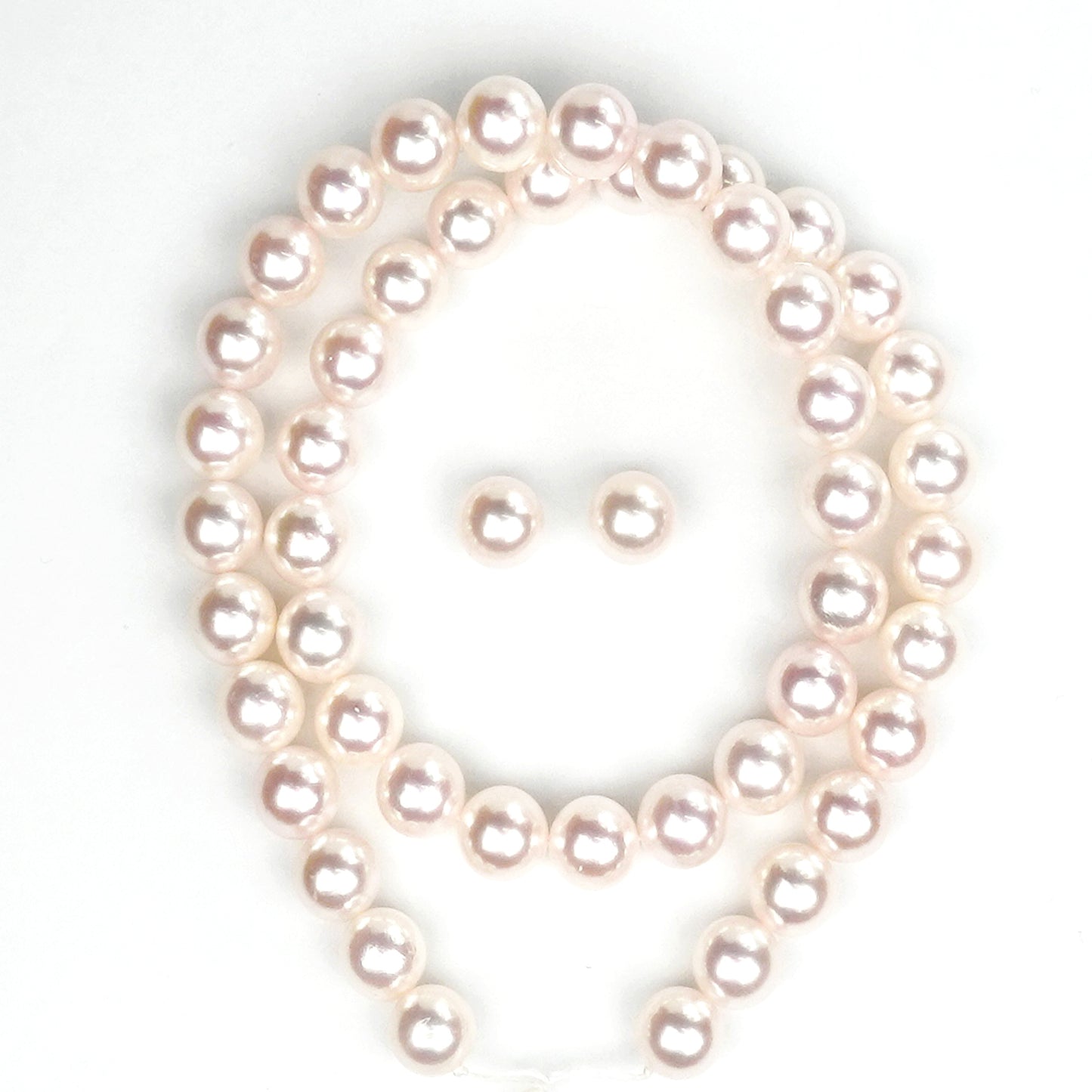 真珠ネックレス＋イヤリング（ピアス）セット-8.5〜9.0mm 花珠に引けを取らない色・照りが美しい真珠 PNE85-OK18072707