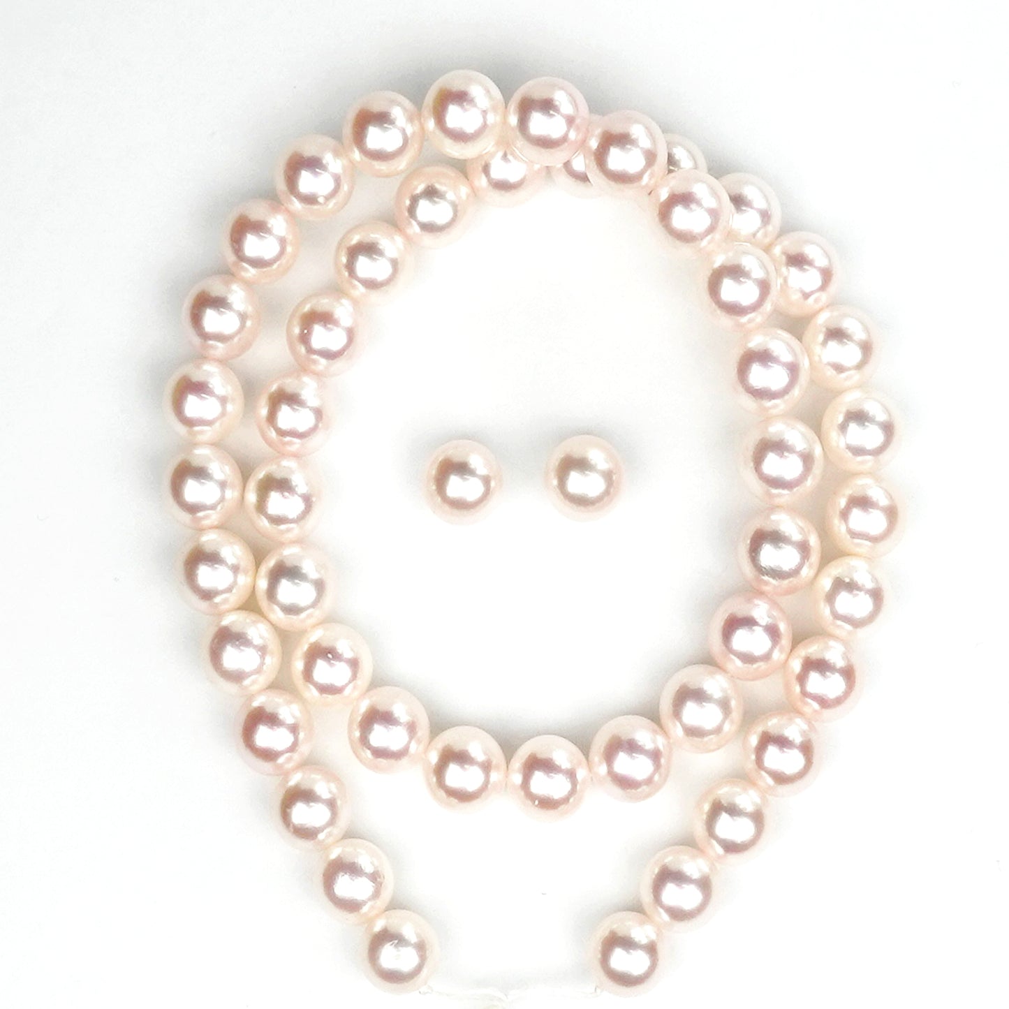 真珠ネックレス＋イヤリング（ピアス）セット-8.5〜9.0mm 花珠に引けを取らないピンク系の色・照りのキレイな真珠 PNE85-OK18072707