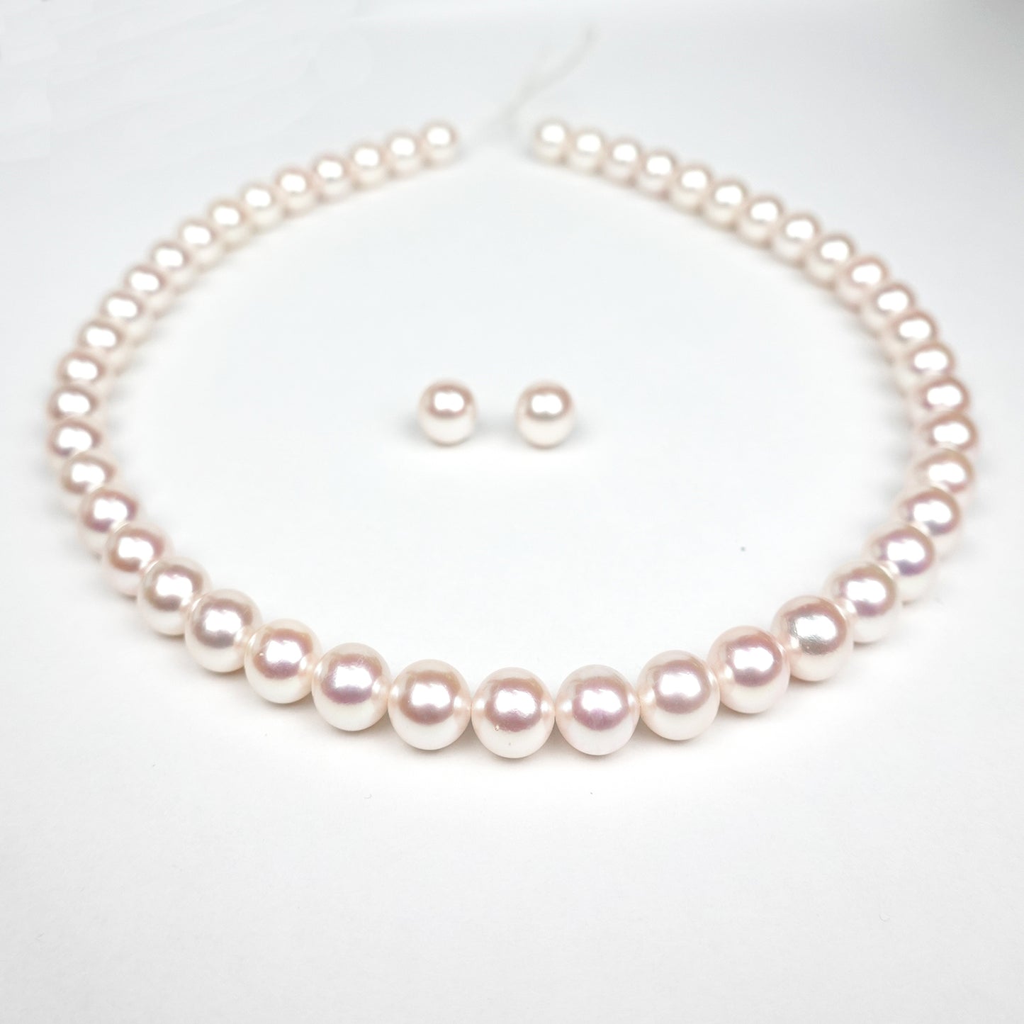 真珠ネックレス＋イヤリング（ピアス）セット-8.5〜9.0mm 花珠に引けを取らないピンク系の色・照りのキレイな真珠 PNE85-OK18072707