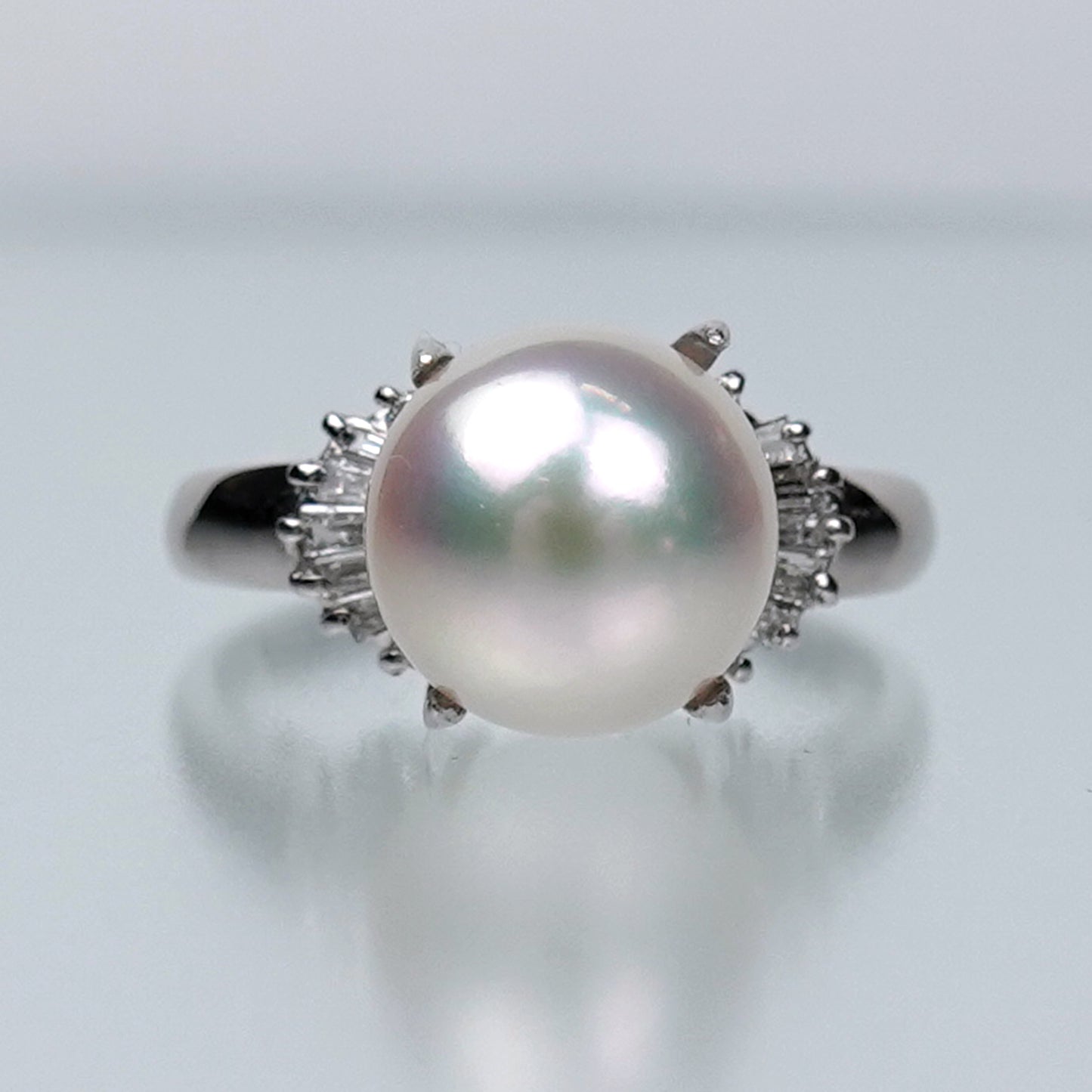 【オーロラ花珠】指輪9.2mm 大粒で最高の色・照り RP-OH-9.2mm-TD0.24-SS-XXX788-Pt