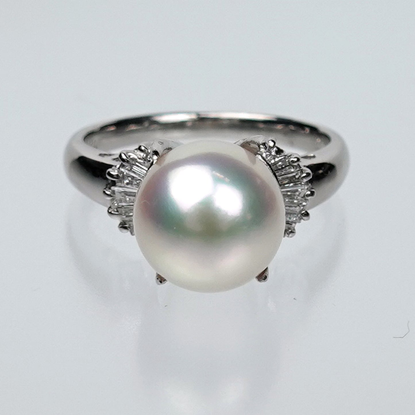 【オーロラ花珠】指輪9.2mm 大粒で最高の色・照り RP-OH-9.2mm-TD0.24-SS-XXX788-Pt