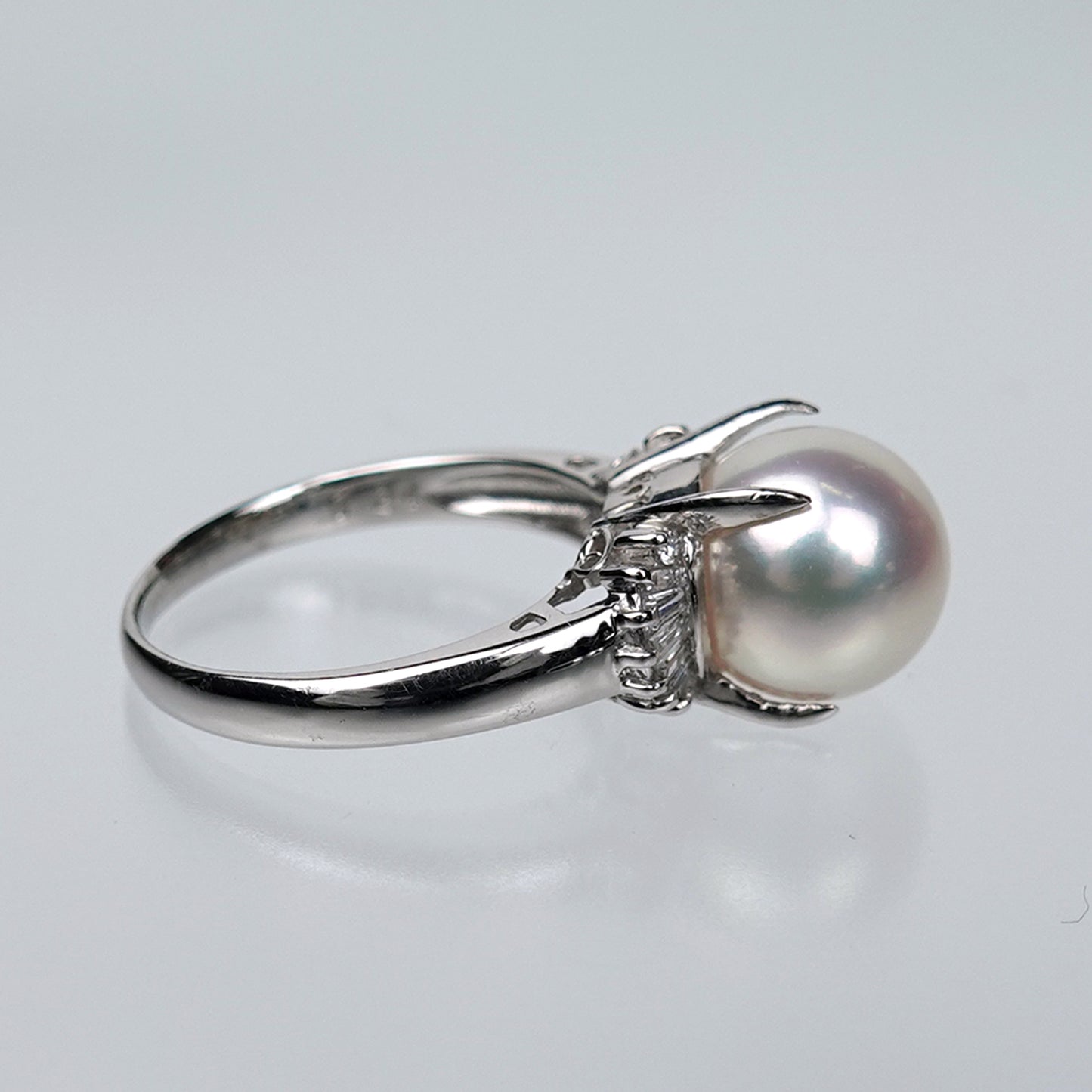 【オーロラ花珠】指輪9.2mm 大粒で最高の色・照り RP-OH-9.2mm-TD0.24-SS-XXX788-Pt