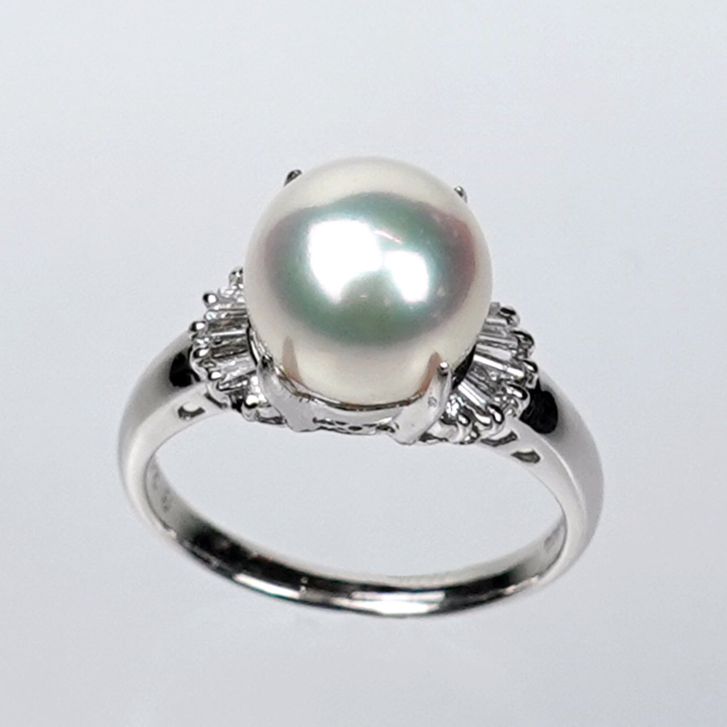 【オーロラ花珠】指輪9.2mm 大粒で最高の色・照り RP-OH-9.2mm-TD0.24-SS-XXX788-Pt