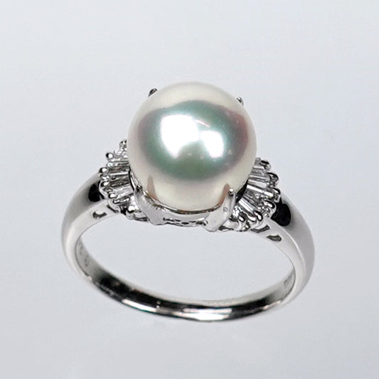 【オーロラ花珠】指輪9.2mm 大粒で最高の色・照り RP-OH-9.2mm-TD0.24-SS-XXX788-Pt