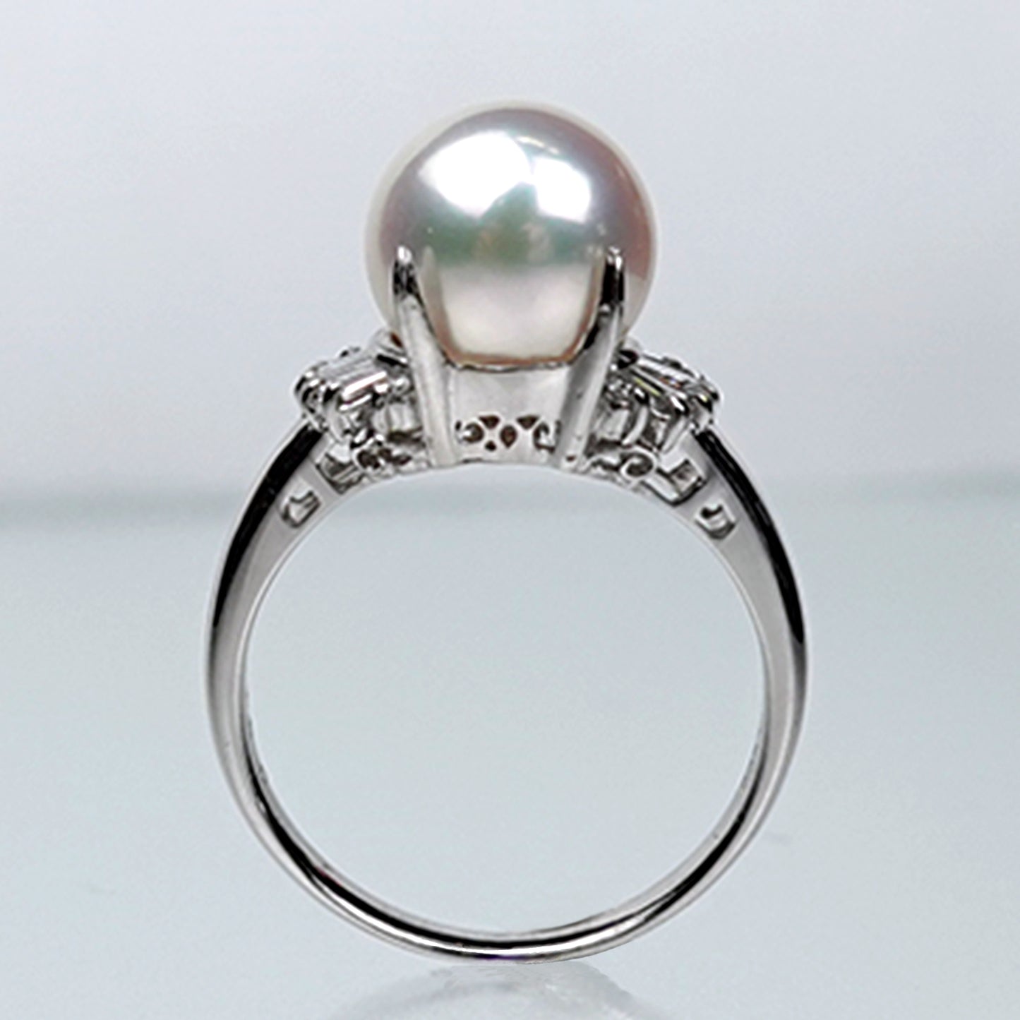 【オーロラ花珠】指輪9.2mm 大粒で最高の色・照り RP-OH-9.2mm-TD0.24-SS-XXX788-Pt