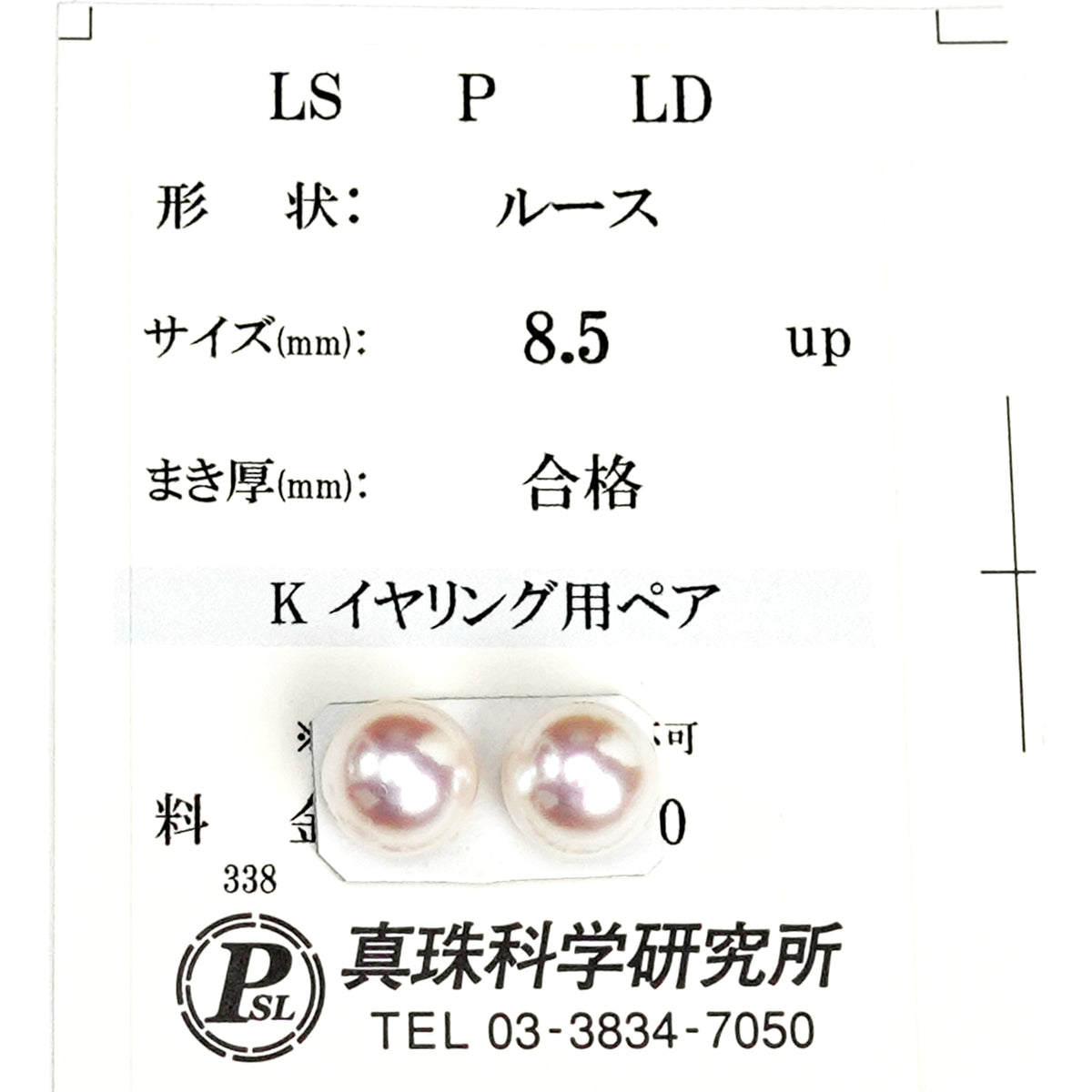 【オーロラ花珠】真珠ネックレス＋ピアス（イヤリング）セット-8.5〜9.0mm【真珠科学研究所|花珠鑑別鑑定書付】 PNE85-花珠-SS-…047