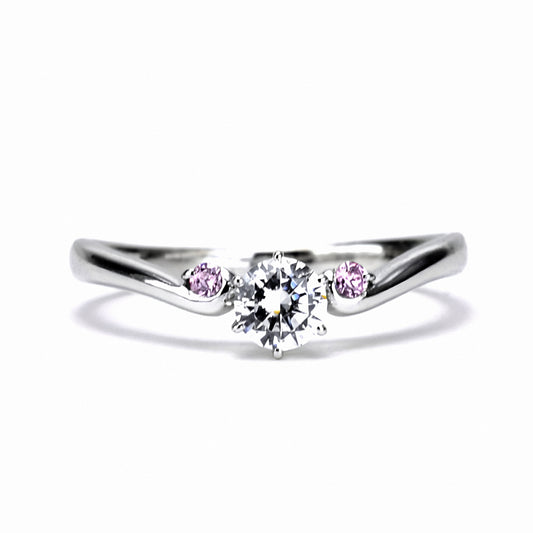 【プロポーズ応援特別価格】ピンクメレダイヤモンドを使用した婚約指輪 ウェーブとV字が融合した優しいデザインのエンゲージリング EK1026p-0.20,D,VS1,3EX,HC-Pt